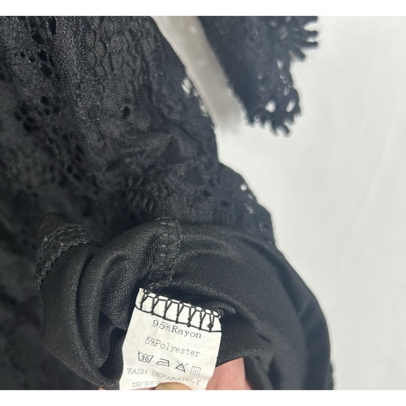 Miholl Black Crochet Lace Off Shoulder Top L Romantic Goth Coquette Whimsigoth - Picture 7 of 12